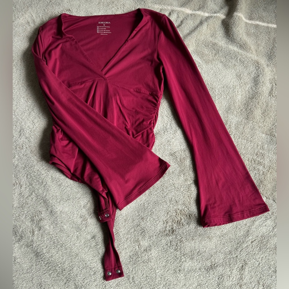 ReoRia Deep Red V-Neck Bodysuit